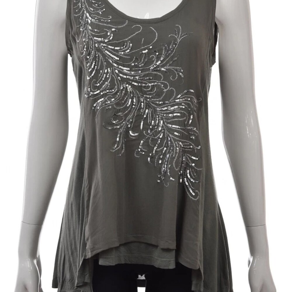 YOANA BARASCHI x Anthropologie Silver Sequin Embroidered Tank Top